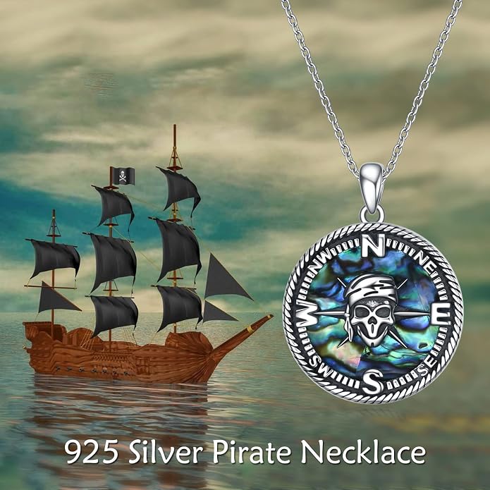 Compass Thor Hammer Necklace Sterling Silver Viking Compass Mjolnir Jewelry Gift for Men