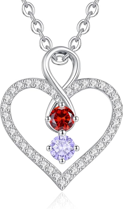 LOUISA SECRET Double Birthstone Necklaces for Women, 925 Sterling Silver Infinity Love Heart Pendant Necklace for Her, Birthday Anniversary Valentine's Day, Christmas, Wedding, Graduation Gift for Her, Personalized Gifts, Jewelry Gifts for Wife Mom Gir...