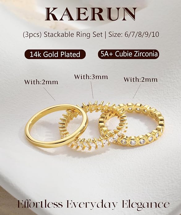 KAERUN Stackable Gold Rings for Women Non Tarnish Dainty 14K Gold Plated Stacking Rings Cubic Zirconia Thumb Ring Set Trendy Statement Wedding Bands Promise Engagement Rings for Women Size 6-10