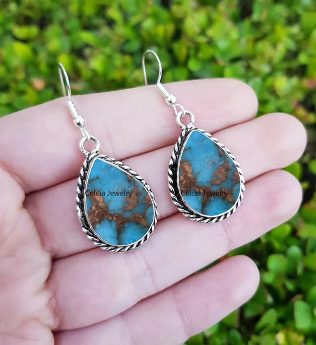 Pure 925 Sterling Silver Dangle Drop Earrings for Women, Pear Gemstone Handcrafted Earrings for Women & Girl ('Amethyst)
