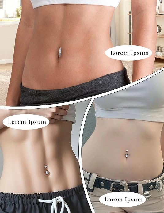 Kosuwo Mimosa Stone 925 Sterling Silver Navel Ring Women's Navel Piercing Jewelry Hypoallergenic Sterling Silver Navel Ring Cute Navel Piercing Ring 3-Piece Set