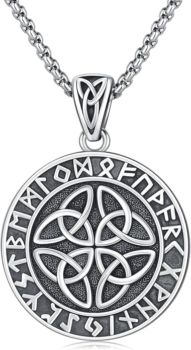 925 Sterling Silver Necklace for Men Viking Rune/Odin God/St Michael/Thors Hammer/Wolf/Celtic Knot/Religious Cross Jewelry Gifts for Men