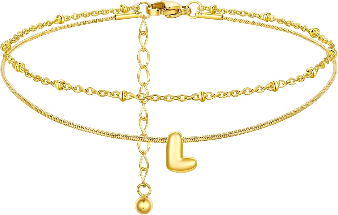 ChainsProMax Initial Ankle Bracelets for Women, Waterproof Anklets Bracelet Adjustable Summer Beach Women Foot Jewelry, Stainless Steel/Gold Plated-Send Gift Box/Letter A-Z