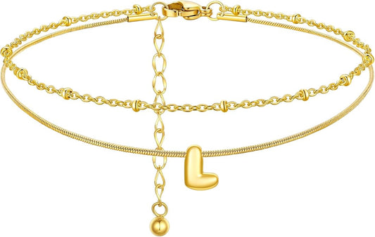 ChainsProMax Initial Ankle Bracelets for Women, Waterproof Anklets Bracelet Adjustable Summer Beach Women Foot Jewelry, Stainless Steel/Gold Plated-Send Gift Box/Letter A-Z