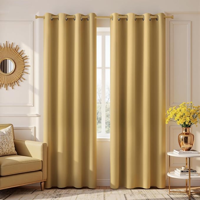 KOUFALL Gold Luxury Blackout Curtains for Living Room,Elegant Livingroom Curtain 84 Inches Long Cortinas Doradas para Sala Elegantes Modernas 2025