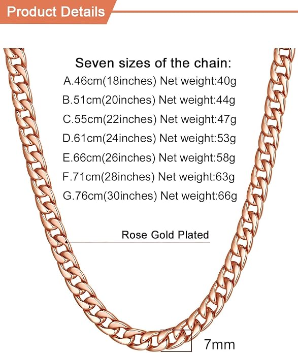U7 Cuban Link Chain for Men Women Stainless Steel Curb Necklace, 7/9/12/15 MM Chunky Chain Silver/Gold/Black Mens Hip Hop Jewelry 18''-30''