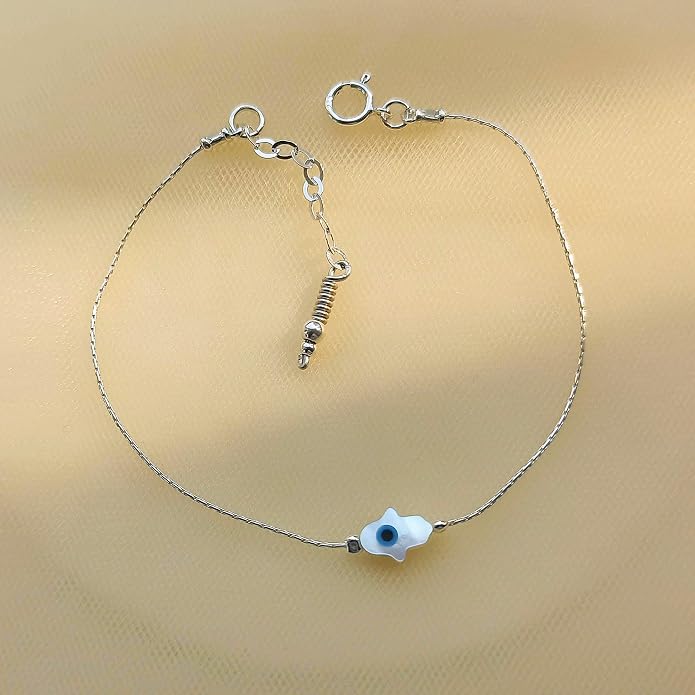 Minimalist Evil Eye Charm Bracelet – Handmade Delicate Good Luck Jewelry for Women – Adjustable 6.5” + 1” Extender