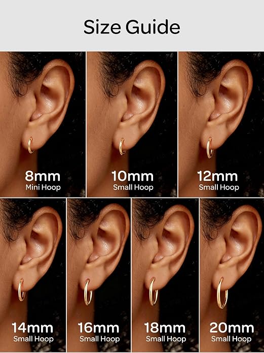 ChicSilver Sterling Silver Hoop Earrings for Women Hypoallergenic 925 Sterling Silver Huggie Earrings for Women Dainty Earring (8/10/12/14/16/18/20MM)