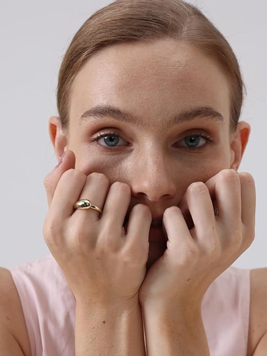 FRUMOS Non Tarnish Gold Wedding Band Rings For Women,14k Gold Stacking Rings,Open Statement Band Rings,Valentines Mother Christmas,size 6-9