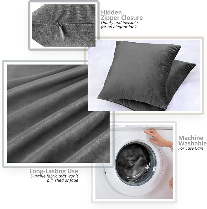 Nestl Throw Euro Pillow Covers, Cozy Velvet Decorative Pillow Covers 26 x 26 Inches, Soft Solid Couch Pillow Case for Sofa, Bed and Car, Set of 4 - Charcoal Stone Gray