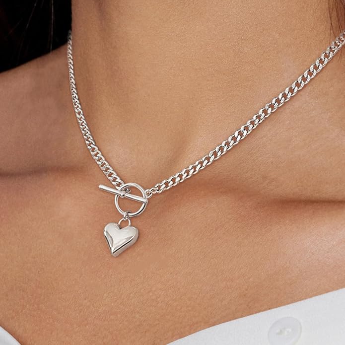 Airmb Heart Necklace for Women Gold/Silver Plated Trendy Heart Choker Lover Pendant Hypoallergenic Fashion Gold/Silver Necklace for Women Love Jewelry Gift for Women Girlfriend