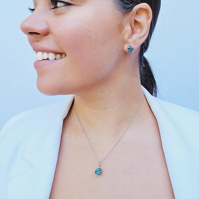 Natural raw gemstone pendant chain necklace with white gold over 925 solid sterling silver, birthstone dainty solitaire gift for her, uniquelan jewelry