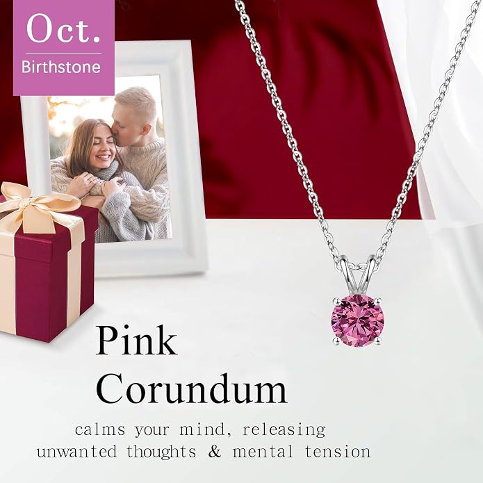 SMILEST Birthstone Necklaces for Women Mom Wife, 1ct Sparkle Round Cut Birthstone Pendant 925 Sterling Silver Necklace Anniversary Birthday Gifts for Women Mom Wife Friend