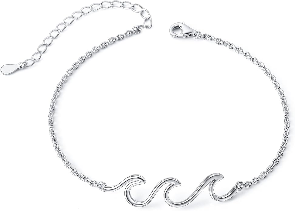 Alphm Wave Anklet for Women S925 Sterling Silver Adjustable Starfish Layered Ocean Beach Sea Ankle Foot Bracelet
