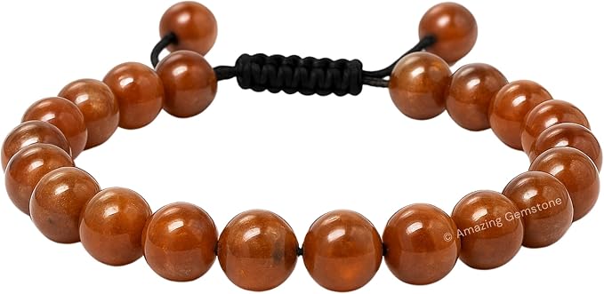 Amazing Gemstone Hessonite Garnet Bracelet, Gifts for Men & Women - Protection Healing Crystal Bracelet - 8mm Gemstone Beaded Adjustable Bracelet, Pulseras para Hombres Mujer Stocking Stuffers