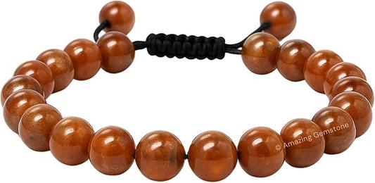Amazing Gemstone Hessonite Garnet Bracelet, Gifts for Men & Women - Protection Healing Crystal Bracelet - 8mm Gemstone Beaded Adjustable Bracelet, Pulseras para Hombres Mujer Stocking Stuffers