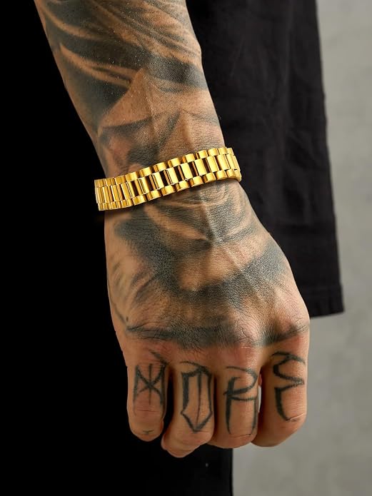 U7 Link Bracelets for Men, Cuban Link/Rope/Watch Band Solid Bracelet, Silver Black Gold Color Wrist Bracelet 3/6/9/12/15mm Width, 6.5/7.5/8.3 Inch Length, Hand Chain Jewelry for Mens Women