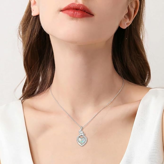 Heart Necklace 925 Sterling Silver Created Moonstone/Turquoise/Lapis Lazuli/Opal Heart Necklace Pendant Necklace Jewelry Gifts for Women