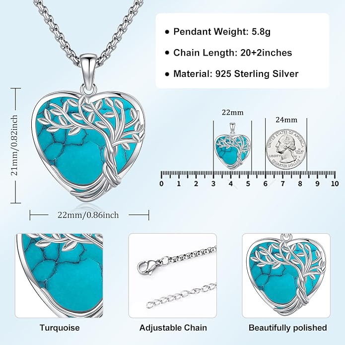 Aniu Tree of Life Necklace for Women, 925 Sterling Silver Mother of Pearl Family Palm Tree Charm Pendant Jewelry for Birthday Christmas Gift