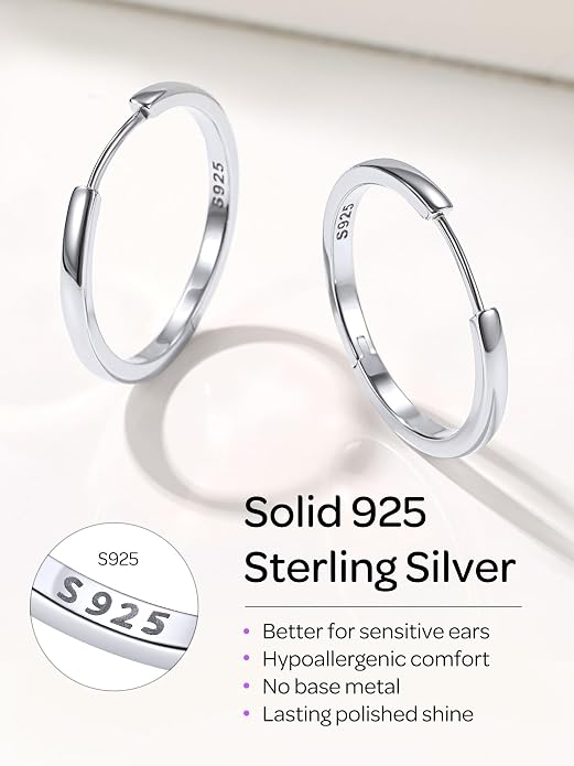 ChicSilver 925 Sterling Silver Huggie Hoop Earrings Small Hoop Earrings for Women Hypoallergenic Silver Huggie Earring Cartilage Earrings for Women (6/8/10/12/14/16/18/20MM)