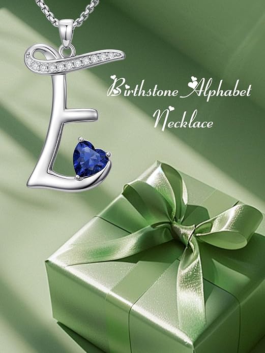 Birthday Gifts for Women Alphabet A to Z Initial Birthstone Pendant Necklaces for Women - 18k White Gold Plated Personalized Name Jewelry Anniversary Graduation Gifts for Wife Her Daughter Girlfriend(with Gift Box)