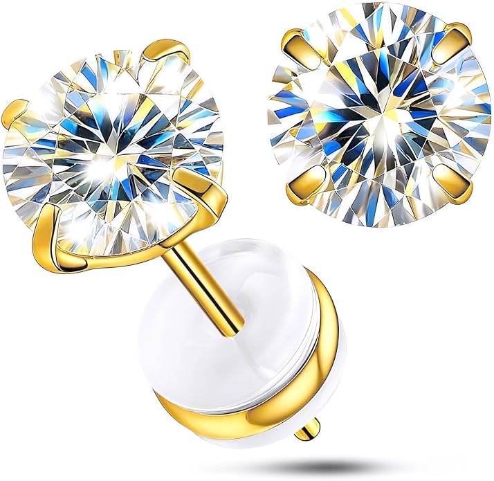 VOJO G23 Titanium Moissanite Stud Earrings, Hypoallergenic Earrings for Women & Men
