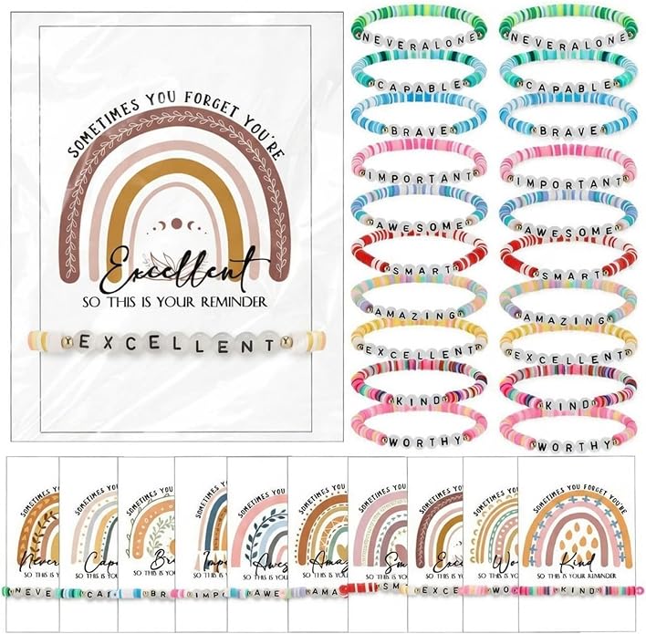 Landical Inspirational Best Friendship Bracelets for Teacher Rainbow Luminous Beaded with Motivational Quotes Card Friendship Encouragement Gift for Mom Women Sister Daughter Coworker