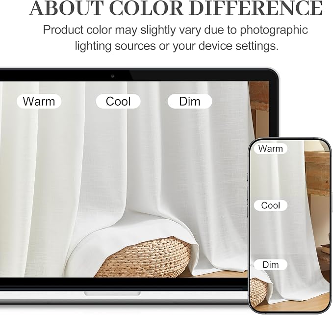 Pinch Pleated Linen Curtains Extra Wide 70 x 96 Inches Long for Living Room, Snow White Semi Sheer Curtain Rustic Light Filtering Window Drapes Memory Trained Ceiling Curtain with Hooks, 1 Panel