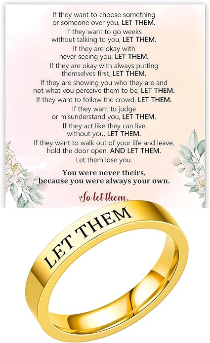 Let Them Band Ring for Women Men, Self Worth Motivation Ring Stainless Steel Engraving Stackable Rings Inspirational Friendship Gift Jewelry for Sorority Sisters Best Friends