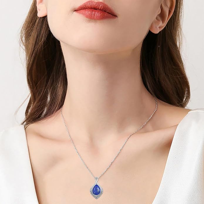 PELOVNY Celtic Knot Necklaces for Women 925 Sterling Silver Gemstone/Birthstone Teardrop Infinity Necklace Irish Celtic Pendant Jewelry Gifts for Mom Daughter Wife