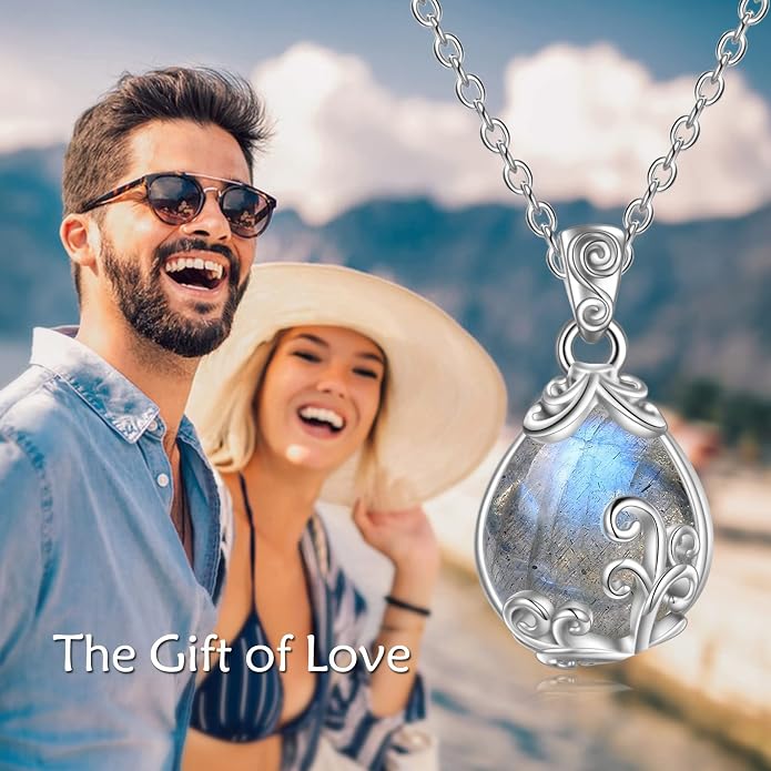 POPLYKE Sterling Silver Gemstone Teardrop Pendant Necklace Crystal Jewelry for Women