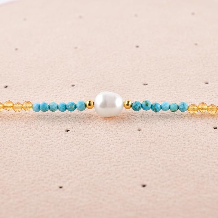 InfinityGemsArt Gemstone Gold Necklace For Women, Birthstone Natural Crystal Stone With Freshwater Pearl Beaded Jewelry, Gold Plated 18 Inch Chain