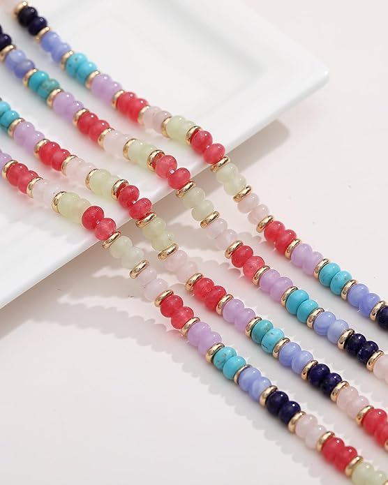 MJartoria Layered Initial Necklaces for Women Trendy, 14K Gold Plated Brass Simple Star Choker Square Letter Pendant Necklace, Colorful Beaded Necklaces Jewelry Gifts