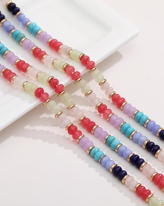 MJartoria Layered Initial Necklaces for Women Trendy, 14K Gold Plated Brass Simple Star Choker Square Letter Pendant Necklace, Colorful Beaded Necklaces Jewelry Gifts