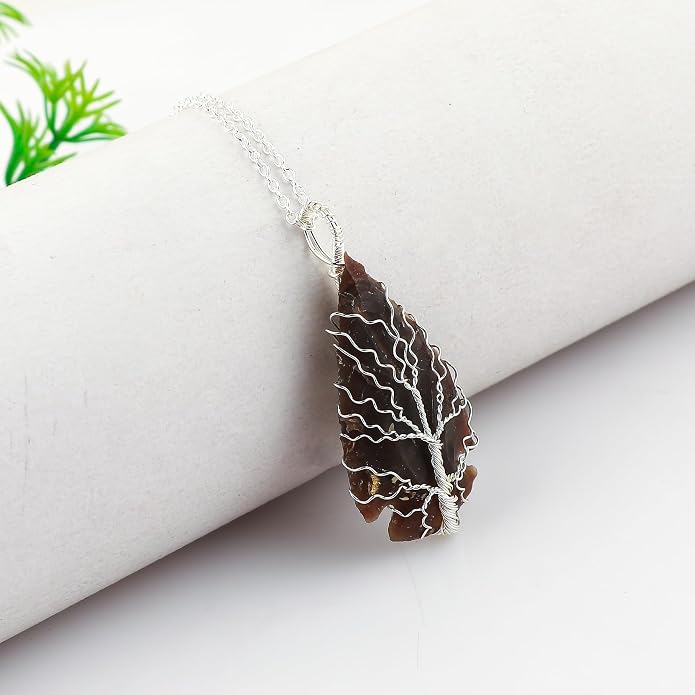 Silver Plated Wire Wrapped Pendant Necklace, Sea Glass Stones, Handmade Jewelry, Healing Crystals, Hammered Pendant, Birthday Gift for Women, Adjustable Chain 16+2inch