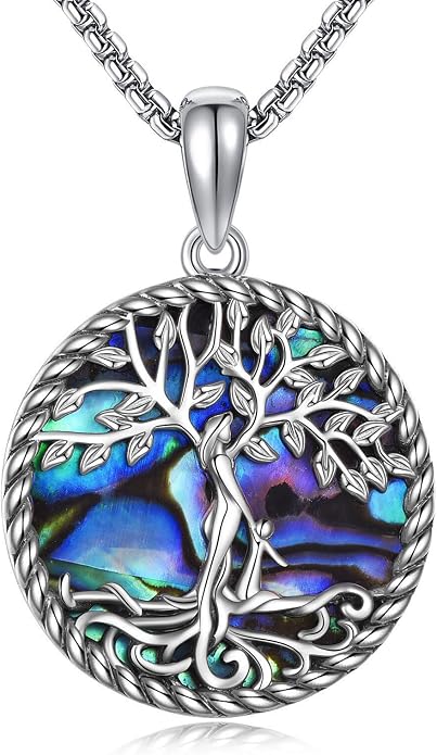 Tree of Life Necklace 18K White Gold Plated Tree of Life Abalone Shell/Crystal Pendant Necklace Family Tree Jewelry Gifts for Women Mothers Day Gifts