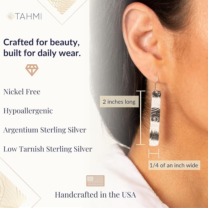 Handcrafted 2 Inch Long Dangle Earrings for Women | Lightweight Wavy Sculpted Drop Earrings | Available in Sterling Silver or Copper | Jewelry Gift Idea for Her