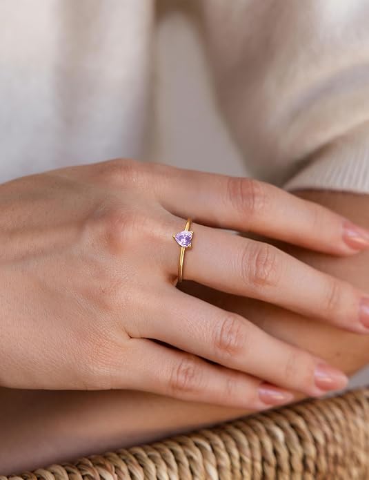 WFYOU Gold Heart Birthstone Rings for Women 14K Gold Plated Non Tarnish Stackable Pinky Cubic Zirconia Rings Emerald Dainty Gemstone Thumb Ring Band Cute Jewelry Birthday Gift Size 5-10