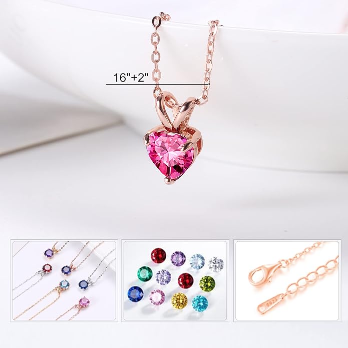 SMILEST Dainty Heart Birthstone Necklace for Women, 925 Sterling Silver Necklace Sparkling Heart Pendant, Anniversary Birthday Gifts for Women Mom Wife Daughter Girlfriend Grandma