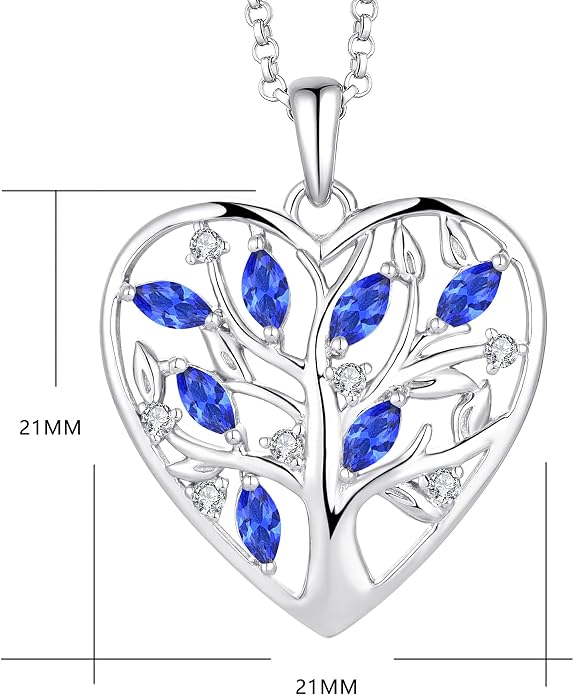 JO WISDOM Women Heart Necklace,925 Sterling Silver Tree of Life Pendant Necklace with 3A Cubic Zirconia Jewelry for Women
