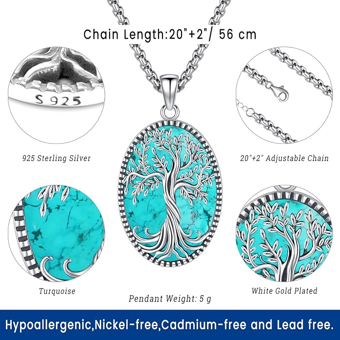 Turquoise Jewelry for Women Men 925 Sterling Silver Pendant Urn Necklaces for Ashes Picture Locket Necklace Thor Hammer Yggdrasil Virgen De Guadalupe St Michael Christopher Judas Witches Knot Necklace