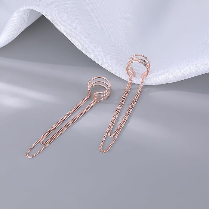 SLUYNZ 925 Sterling Silver No Piercing Cuff Earrings Chain for Women Wrap Earrings Tassel Clip On Ear