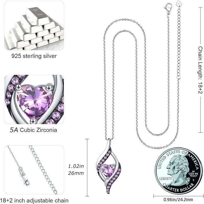 KiiKii Birthday Gifts for Women Birthstone Necklace Platinum Plated 925 Sterling Silver Forever Love Heart Pendant Meaningful Jewelry Gifts for Wife Mom