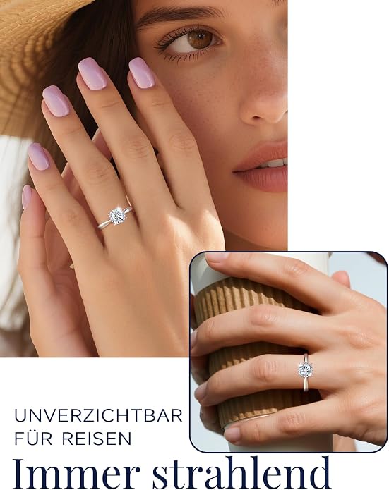 MomentWish Engagement Ring for Women, 1-2 Carats Moissanite Rromise Ring, D Color VVS1 Moissanite Wedding Ring 925 Sterling Silver Solitaire Rings