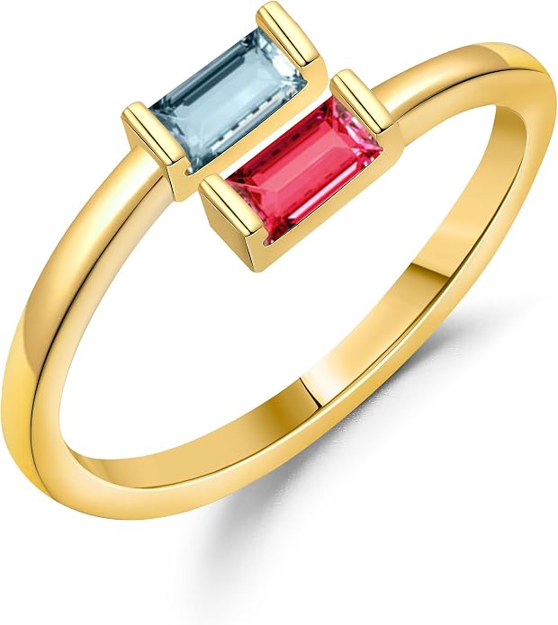 JSJOY Birthstone Rings for Women Dainty Emerald Blue Ring Birthday Gifts for Mom Her Gemstones CZ Ring for Teens Gold Rings That Don't Tarnish Adjustable Ring Jewelry Gifts