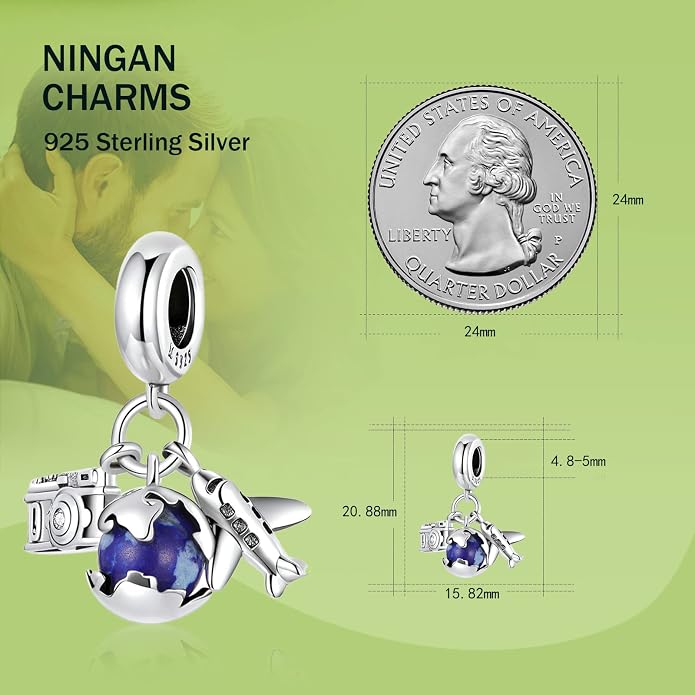 NINGAN 925 Sterling Silver Charm Golden Love Charm Buckle Safety Chain Travel Bead Firefly Dragonfly Pendant, Suitable for Women Bracelet and Necklace as Gift from Mom and Friends
