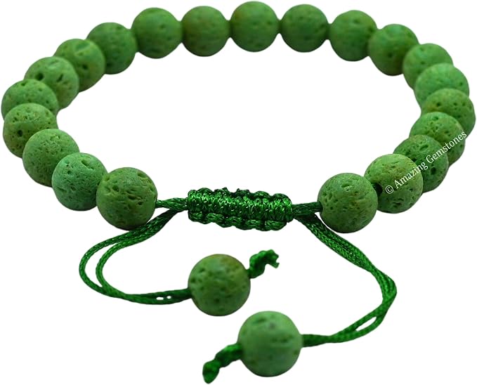 Amazing Gemstone Green Lava Bracelet, Gifts for Men & Women - Protection Healing Crystal Bracelet - 8mm Gemstone Beaded Adjustable Bracelet, Pulseras para Hombres Mujer Stocking Stuffers