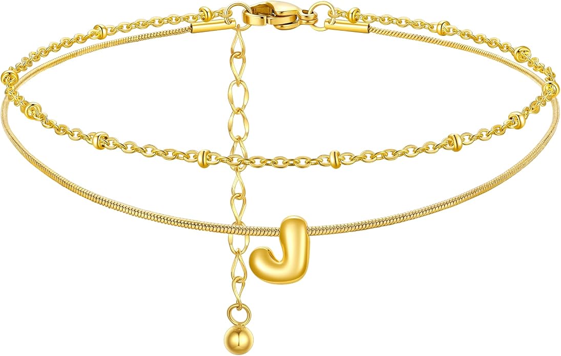 ChainsProMax Initial Ankle Bracelets for Women, Waterproof Anklets Bracelet Adjustable Summer Beach Women Foot Jewelry, Stainless Steel/Gold Plated-Send Gift Box/Letter A-Z