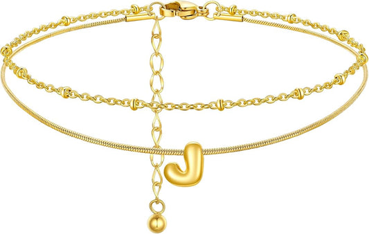 ChainsProMax Initial Ankle Bracelets for Women, Waterproof Anklets Bracelet Adjustable Summer Beach Women Foot Jewelry, Stainless Steel/Gold Plated-Send Gift Box/Letter A-Z