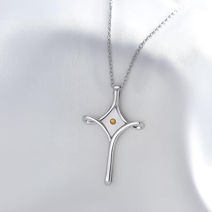 HPQQ Cross Necklace 925 Sterling Silver Turquoise Tree of Life Celtic Knot Cross Pendant Jewelry Mother's Day Gifts for Women